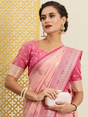 Pink Ethnic Motifs Zari Silk Cotton Banarasi Saree