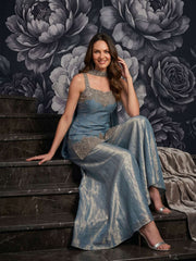 Sky Blue Tora Silk Hand Work Palazzo Style Kurta Set