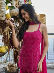 Magenta Pink Embroidery Georgette Gharara Suit