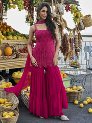 Magenta Pink Embroidery Georgette Gharara Suit