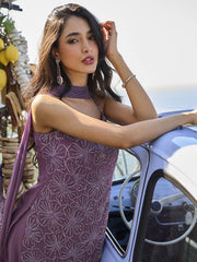 Purple Embroidery Georgette Palazzo Suit