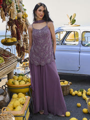 Purple Embroidery Georgette Palazzo Suit
