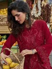 Red Embroidery Georgette Pant Style Suit