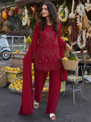 Red Embroidery Georgette Pant Style Suit