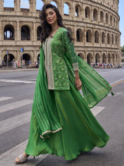 Green Simar Silk Slit Style Plazzo Suit