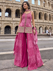 Pink Simar Silk Slit Style Plazzo Suit