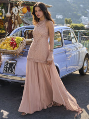Peach Embroidery Georgette Gharara Suit
