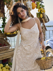 Cream Embroidery Georgette Gharara Suit