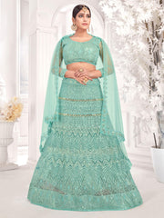 Sea Green Embroiderd Net Lehenga