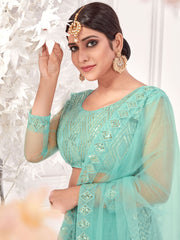 Sea Green Embroiderd Net Lehenga