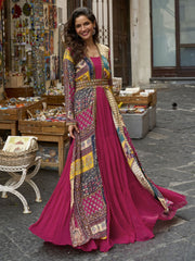 Magenta Multi Embroidered Jacket Style Anarkali Gown