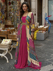 Magenta Multi Embroidered Jacket Style Anarkali Gown