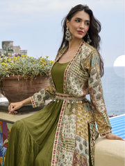 Olive Green Multi Embroidered Jacket Style Anarkali Gown