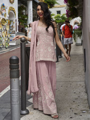 Pink Silk Beads and Embroidered Work Palazzo Salwar Suit for Women