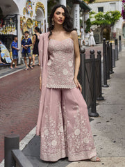 Pink Silk Beads and Embroidered Work Palazzo Salwar Suit for Women