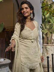 Cream Silk Beads and Embroidered Work Salwar Suit
