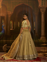 Beige Wedding Wear Art Silk Sequins Work Lehenga Choli With Dupatta