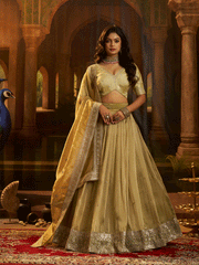 Beige Wedding Wear Art Silk Sequins Work Lehenga Choli With Dupatta