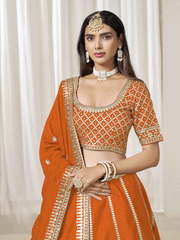Orange Silk Zari Embroidered Gota Lehenga Wedding Wear