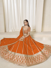 Orange Silk Zari Embroidered Gota Lehenga Wedding Wear