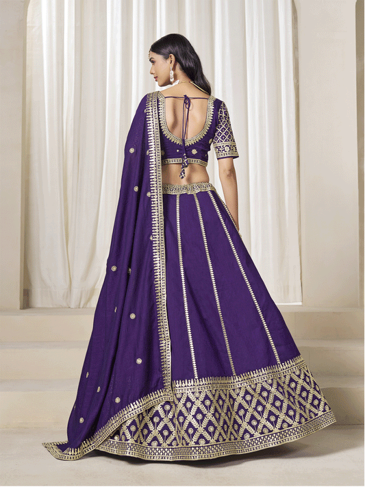 Purple Silk Zari Embroidered Gota Lehenga Wedding Wear