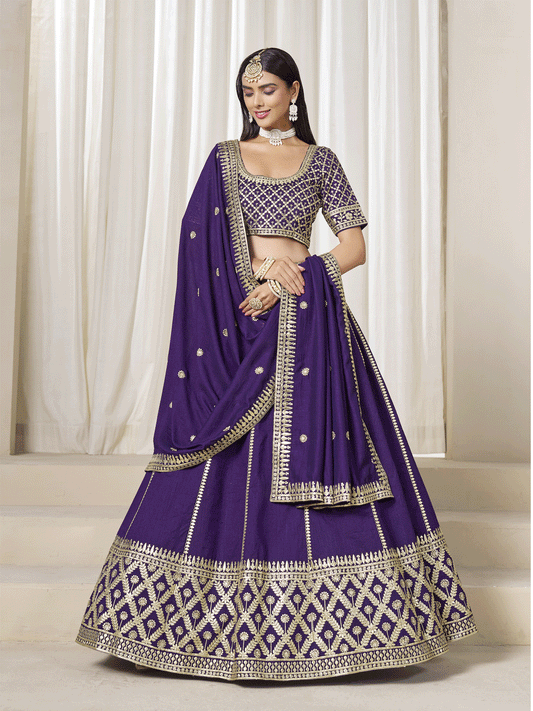 Purple Silk Zari Embroidered Gota Lehenga Wedding Wear