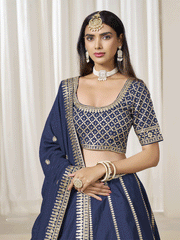 Navy Blue Silk Zari Embroidered Gota Lehenga Wedding