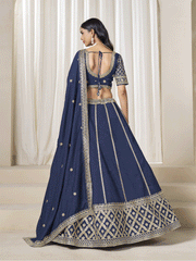 Navy Blue Silk Zari Embroidered Gota Lehenga Wedding