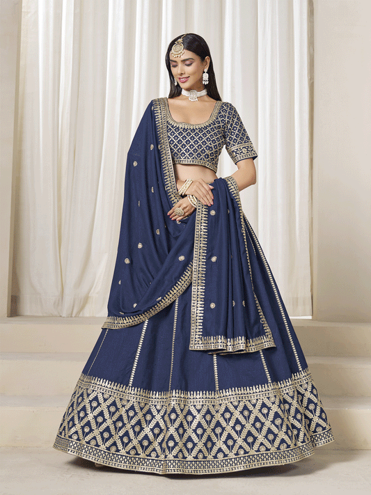Navy Blue Silk Zari Embroidered Gota Lehenga Wedding
