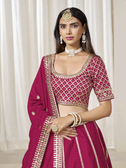 Rani Pink Silk Zari Embroidered Gota Lehenga Wedding Wear