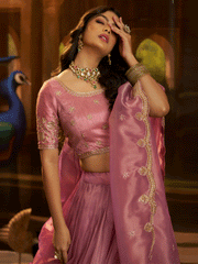 Art Silk Sequins Work Pink Wedding Wear Lehenga Choli With Dupatta