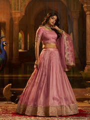 Art Silk Sequins Work Pink Wedding Wear Lehenga Choli With Dupatta