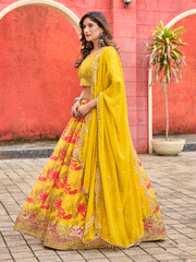 A Line Yellow Embroidered Art Silk Lehenga Choli
