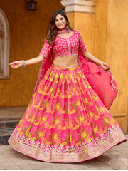 A Line Pink Embroidered Art Silk Lehenga Choli