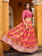 A Line Pink Embroidered Art Silk Lehenga Choli