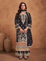 Black Embroidered Partywear Palazzo-Suit
