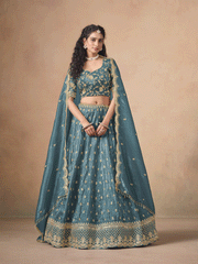 Rama Organza Crushed Embroidered Lehenga Choli