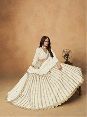 Wedding Festive White Embroidered Lehenga Choli