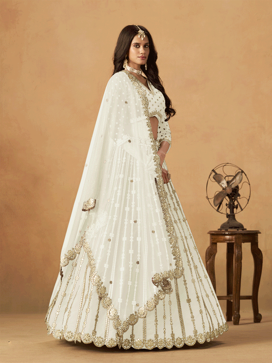 Wedding Festive White Embroidered Lehenga Choli