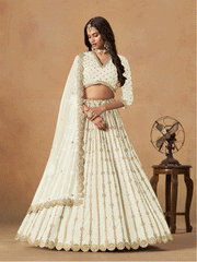 Wedding Festive White Embroidered Lehenga Choli