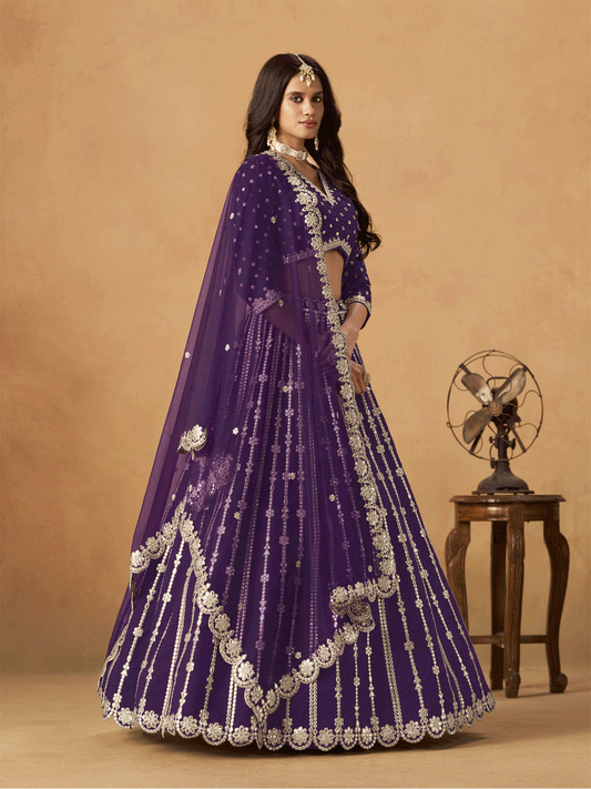 Wedding Festive Purple Embroidered Lehenga Choli