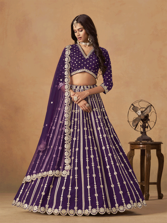 Wedding Festive Purple Embroidered Lehenga Choli