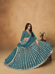 Wedding Festive Rama Embroidered Lehenga Choli