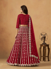 Red Silk Zari Embroidered Gota Lehenga Wedding Wear