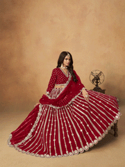 Red Silk Zari Embroidered Gota Lehenga Wedding Wear