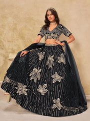 Black Silk Sequins Umbrella Lehenga Wedding Wear