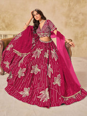 Rani Pink Silk Sequins Umbrella Lehenga Wedding Wear
