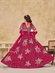 Rani Pink Silk Sequins Umbrella Lehenga Wedding Wear