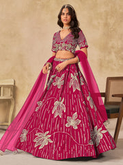 Rani Pink Silk Sequins Umbrella Lehenga Wedding Wear