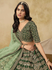 Wedding Festive Art Silk Green Embroidered Lehenga Choli